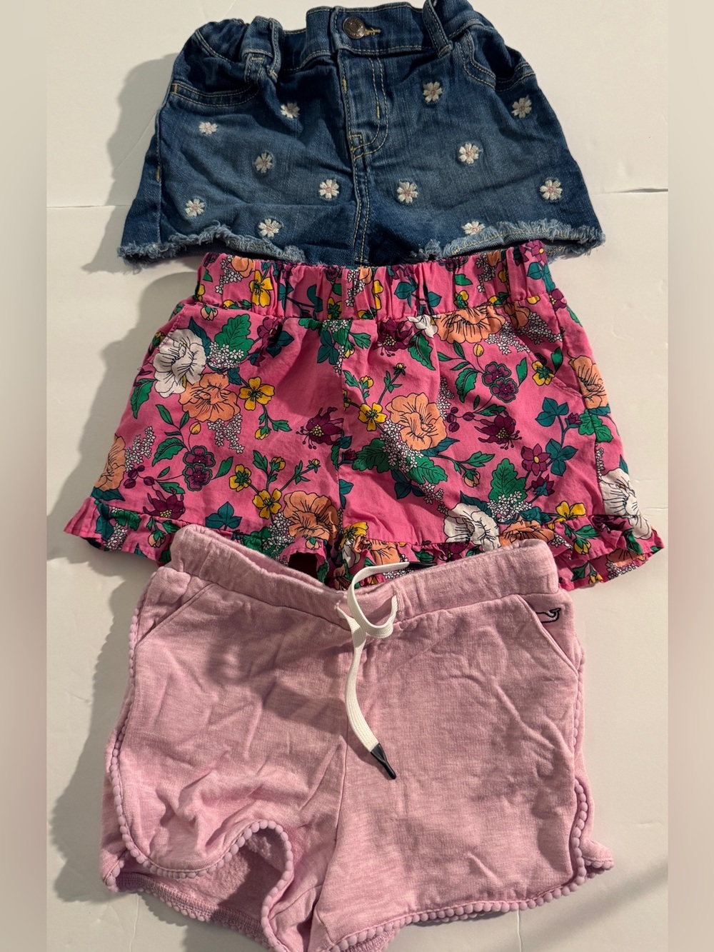 Janie and Jack Denim, Pink Floral & Light Pink Girls Shorts Trio